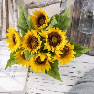 MW22100 Faux sunflower nwere okooko osisi silk arụrụ arụ maka ịsa ahụ nwa n'ụlọ Wedding Farmhouse Coffee Centerpieces Tebụl ihe ndozi.