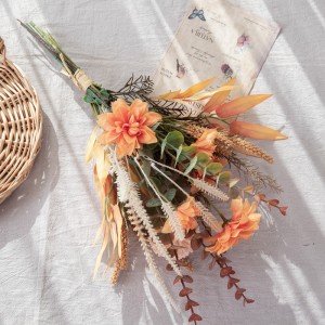 CF01236 Τεχνητό λουλούδι πορτοκαλί Ντάλια Πικραλίδα μπουκέτο ευκαλύπτου για διακόσμηση γάμου στο σπίτι