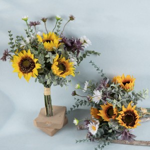 CF01266 Ramo de flores artificiales, ramo de margaritas y girasoles, ramo de regalo para mesas, jarrón, decoraciones de boda, arreglos florales