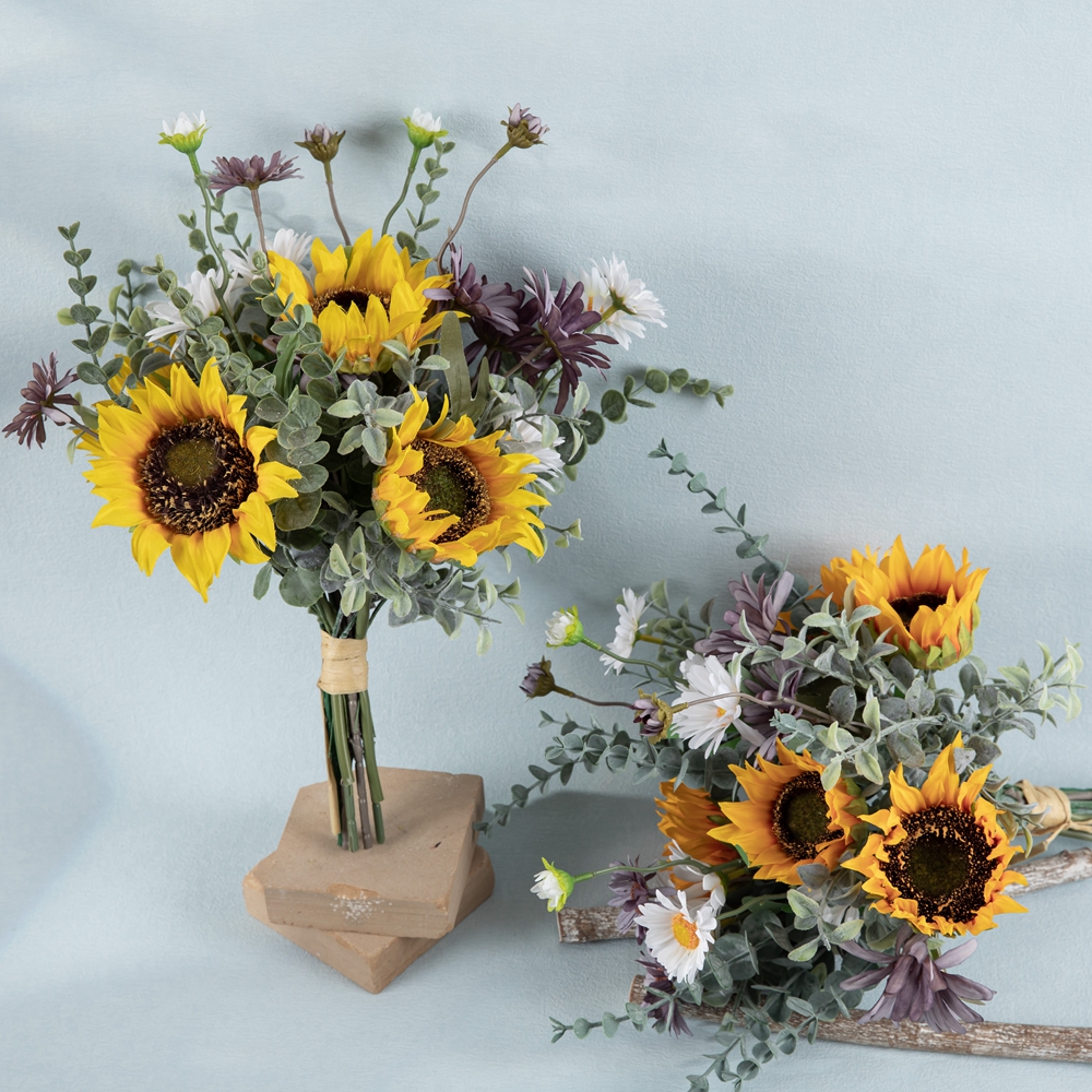 CF01266 ประดิษฐ์ดอกไม้ดอกทานตะวัน Daisy Bunch ของขวัญช่อดอกไม้สำหรับตารางแจกันงานแต่งงานตกแต่งการจัดดอกไม้
