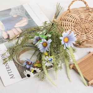 CF01252 Light Blue Daisy Chrysanthemum Gerbera with Sage Rosemary Handmade Artificial Flower Bouquet for Event Party Decoration
