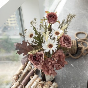 CF01244 Rose Wildflower Hydrangea with Rosemary Oak Leaf Maltgrass عالي ښکلي ګلان ترتیب مصنوعي ګلدان