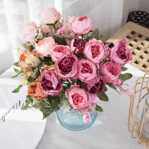 MW55503 Dirbtinio šilko rožinio bijūno krūmo vestuvinių gėlių puokštė gėlių dekoracija