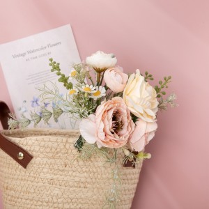 CF01213 Νέο σχέδιο Μικρό τεχνητό λουλούδι μπουκέτο με υφασμάτινο τριαντάφυλλο σαμπάνιας για διακόσμηση γάμου σπιτιού