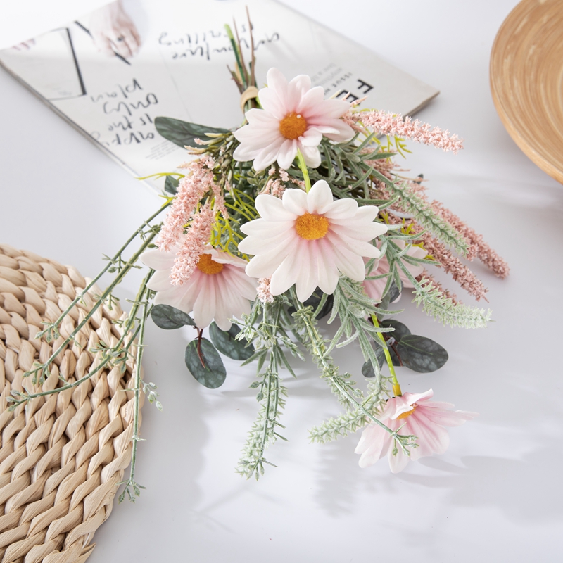CF01227 Vroče prodajan šopek sončnic iz umetne tkanine, bela, roza, skupna dolžina 38 cm za dekoracijo doma