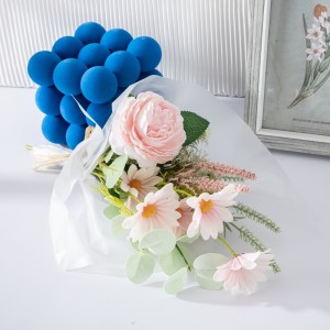 CF01228 ออกแบบใหม่ดอกไม้ประดิษฐ์ช่อดอกไม้ผ้าสีขาวดอกทานตะวันสีชมพู Rose Handle สำหรับงานปาร์ตี้งานแต่งงานตกแต่ง