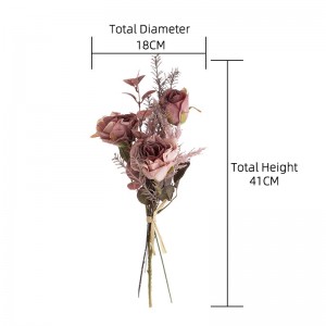 CF01232 New Arrival Luxury Artificial Dark Pink Dry Burnt Rose Vintage Bouquet for Bridal Bouquet Wedding Home Event Party Decor