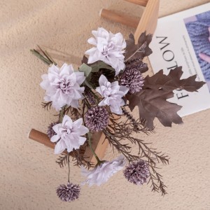 CF01277 Buqetë me lule artificiale vjeshte e thatë me luleradhiqe ngjyrë vjollce, luleradhiqe, gjethe lisi rozmarine, dekorim i kuzhinës së dhomës së ndenjes