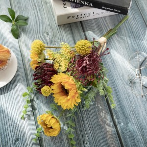 CF01265 Buchet de flori artificiale floarea soarelui galben pernuță de eucalipt pachet pentru centre de flori de masă vază decor nuntă