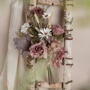 CF01244 Rosen-Wildblumen-Hortensie mit Rosmarin, Eichenblatt, Maltgras, exquisites, elegantes Blumenarrangement, künstlicher Blumenstrauß