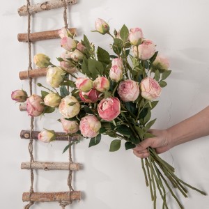 MW52001 Flores de rosas artificiales de tallo largo 2 cabezas de rosas de seda para bricolaje ramo de boda centro de mesa decoración del hogar