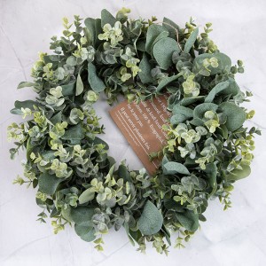CF01131 Nytt design kunstig plast grønn eukalyptus krans for hjemme bryllup veggdekor