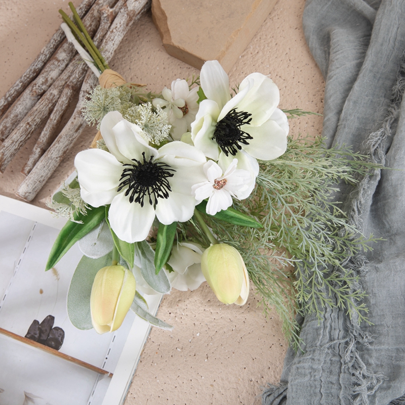 CF01141 Nytt design kunstig hvit Camellia PU tulipanbukett til bryllup Valentinsdag jul