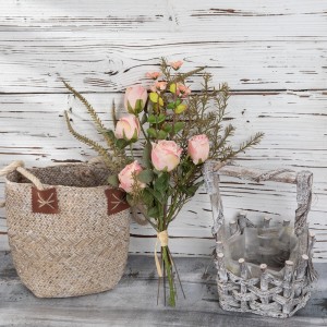 CF01251 CALLAFLORAL Artipisyal nga Bulak nga Bouquet Pink Roasted Roses nga adunay Rosemary ug Sage Bouquet alang sa Wedding Home Hotel Decor