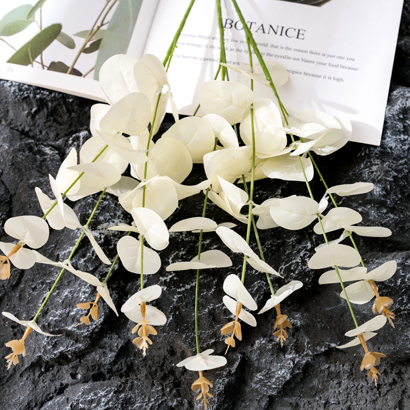 MW85506 Artificial Ivory Eucalyptus Stem Faux Eucalyptuses Wedding Bouquet Centerpiece para sa Home Decor Party