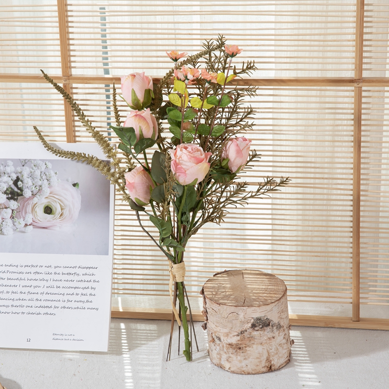 CF01251 CALLAFLORAL Artificial Flower Bouquet Roze Roasted Roazen mei Rosemary en Sage Bouquet foar Wedding Home Hotel Decor
