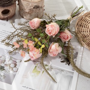 CF01251 CALLAFLORAL مصنوعی پھولوں کا گلدستہ گلابی بھنے ہوئے گلاب کے ساتھ روزمیری اور سیج گلدستہ شادی کے گھر ہوٹل کی سجاوٹ کے لیے