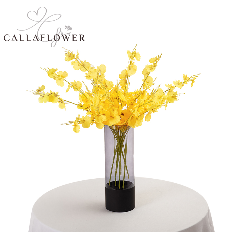 MW32101 Venta caliente flor artificial orquídea danzante 50 cm amarillo boda Decoración de mesa para el hogar Decoración de pared de flores