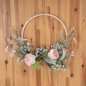 CF01294 40cm Wholesale Half Wreath Artificial Silk Peony Foam Berry Fabric Flocking Leaves With Plastic Greenery With Bead