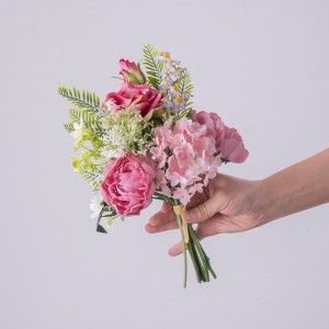 CF01332 Kina fabrikk direkte salg kunstig silke hortensia stoff peon rose bukett med plast tilbehør for bryllup deco