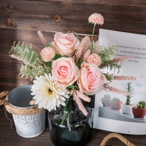 CF01201 Artiffisial Rose Chrysanthemum Dant y Llew Bouquet Dyluniad Newydd Tusw Bridal Blodau Sidan