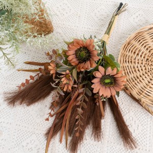 CF01321 Hochwertige künstliche flauschige Seiden-Pampas-Sonnenblumen-Kunststoff-Eukalyptus-Bündel für Hochzeit, Zuhause, Party-Dekoration
