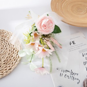 CF01228 עיצוב חדש בד זר פרחים מלאכותיים לבן ורוד חמניות ורד ידית לקישוט חתונה למסיבה בבית