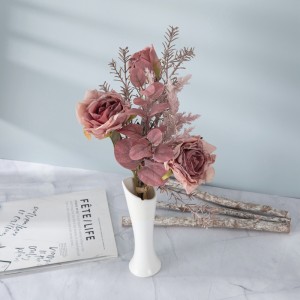 CF01232 Nouveauté luxe artificiel Rose foncé sec brûlé Rose Vintage Bouquet pour Bouquet de mariée mariage maison événement fête décor