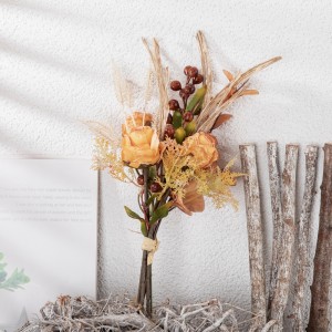 CF01222 Artificial Fabric Flower Bouquet Dry Roasted Light Orange Rose Bouquet for Home Party Wedding Decoration