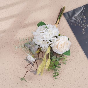 CF01303 מחיר נחמד בד מלאכותי הידראנגאה פלסטיק אקליפטוס משי אדמונית לבנה צרור פרחי חרצית לחתונה בבית