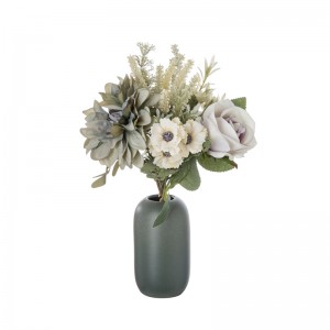 CF01207 עיצוב חדש פרחי בד מלאכותי לבן ורד ירוק זר דליה למתנה ליום האהבה
