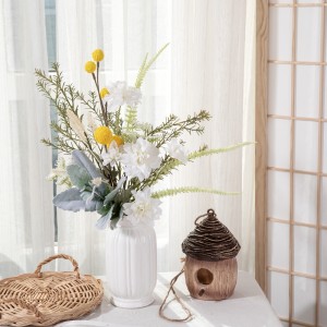 CF01249 ការរចនាថ្មីលក់ដុំផ្កាសិប្បនិម្មិតនិទាឃរដូវរដូវក្តៅផ្កា Dahlia Dandelion Silverleaf Bouquet សម្រាប់ការតុបតែង