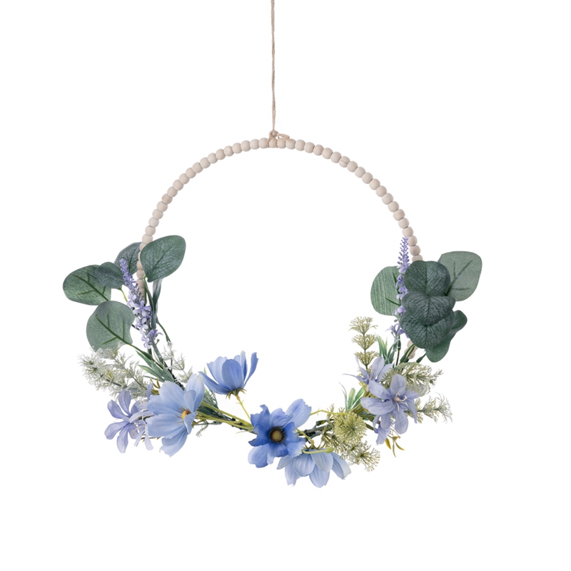 CF01309 New Design Artificial Fabric Gesang Plastic Greenery Silk Eucalyptus Half Wreath With Bead For Indoor Decoration Home