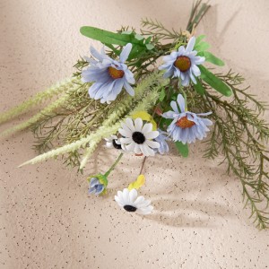 CF01252 Biru Muda Daisy Chrysanthemum Gerbera dengan Sage Rosemary Buatan Tangan Buket Bunga Buatan untuk Dekorasi Pesta Acara