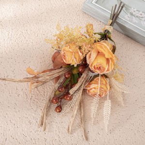 Buquê de flores em tecido artificial CF01222, buquê de rosas laranja claro torrado seco para decoração de festa em casa e casamento