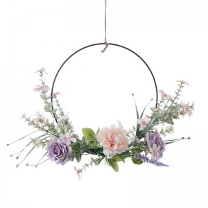 CF01297 43cm ໂຮງງານເອີຣົບຂາຍໂດຍກົງປະຕູ Hang ຜ້າທຽມ Rose Silk Carnation Plastic Eucalyptus Half Wreath For Deco