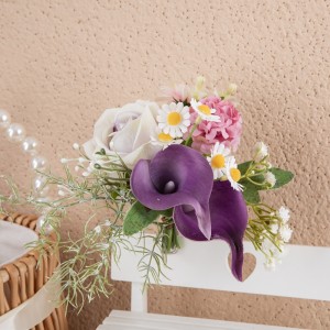 CF01216 New Design Artificialis Flower Bouquet Rose Calla Lily Daisy Bunch with Steel Clip for Home Decoration