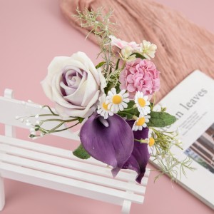 CF01216 ການອອກແບບໃຫມ່ ດອກໄມ້ທຽມ Bouquet Rose Calla Lily Daisy Bunch ດ້ວຍ Clip ສະແຕນເລດສໍາລັບການຕົກແຕ່ງເຮືອນ