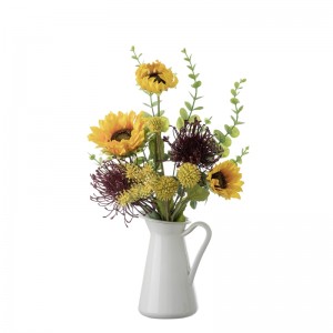 CF01265 Artificial Flower Bouquet Yellow Sunflower Pincushion Eucalyptus Bundle for Flower Centerpieces Table Vase Wedding Decor