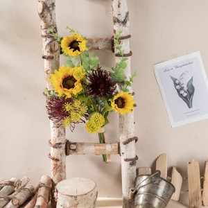 CF01265 Bouquet de fleurs artificielles jaune tournesol coussin Eucalyptus paquet pour centres de fleurs Vase de Table décor de mariage