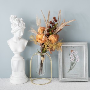 CF01222 Dirbtinio audinio gėlių puokštė, sausai skrudinta šviesiai oranžinė rožių puokštė namų vakarėlio vestuvių dekoravimui