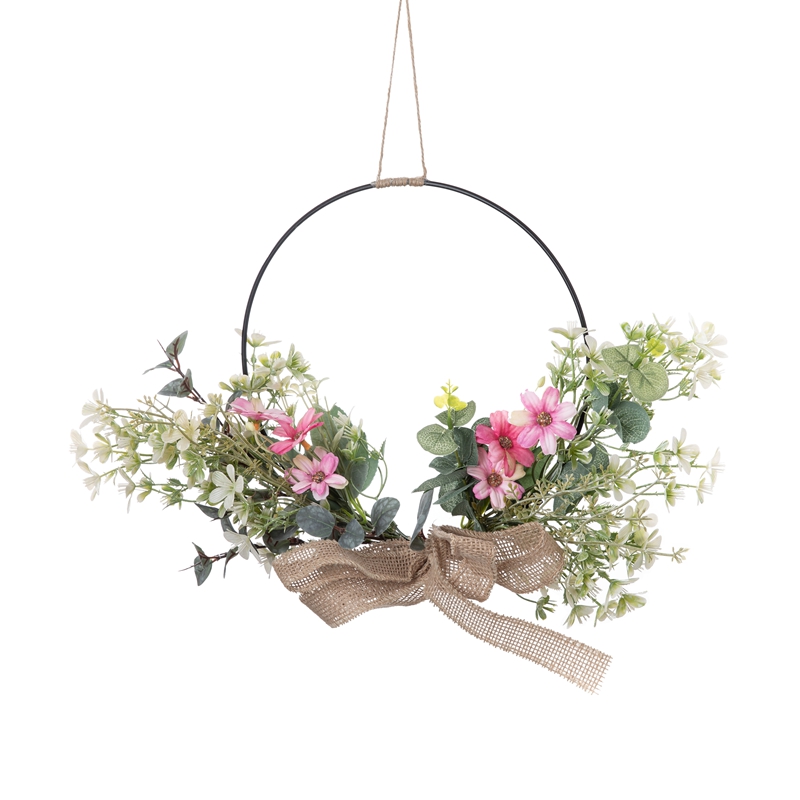CF01223 Artificial Flower wreath Fabric Pink Chrysanthemum Half Iron Wreath for Wall Decor