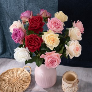 MW60004 Competitive Price 53cm Single Stem Hand Made Fabric Moisturizing Real Touch Rose For Wedding Home Decoration Gift