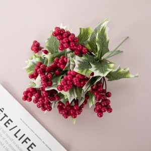 GF15968 Christmas red Stem Long Berry Decoration Artificial Berries Leaf Spray