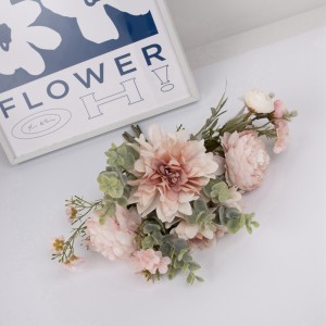 CF01012 ភួងផ្កាសិប្បនិម្មិត Dahlia តែ Rose Plum Blossom មជ្ឈមណ្ឌលអាពាហ៍ពិពាហ៍តម្លៃថោក