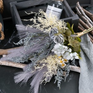CF01325 ມາໃຫມ່ສີຜ້າໄຫມຂະຫນາດໃຫຍ່ທຽມ Pampas Hydrangea Rose Plastic Grass Astilbe Bundle For Wedding Christmas