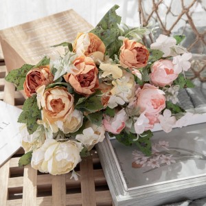 MW55503 Вештачки свилен розов божур Буш свадбен цветен букет Цветен украс