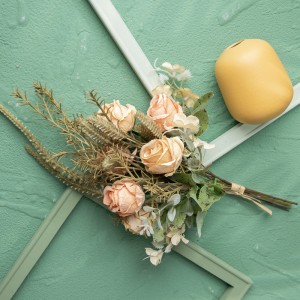 CF01250 Bouquet de 6 Roses Orange clair artificiel | Pour décoration de fête à domicile, Bouquet d'automne, pièce maîtresse de mariage