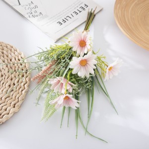 CF01226 Sejambak Kecil Berkualiti Tinggi Bunga Matahari Merah Jambu Putih dan Rumput Hijau untuk Hiasan Perkahwinan Rumah