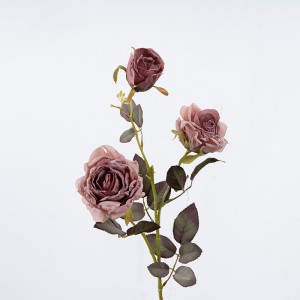 DY1-3320A Cheap Silk Bouquet Faux Artificial Rose Spray Two Flowers One Bud For Weddings